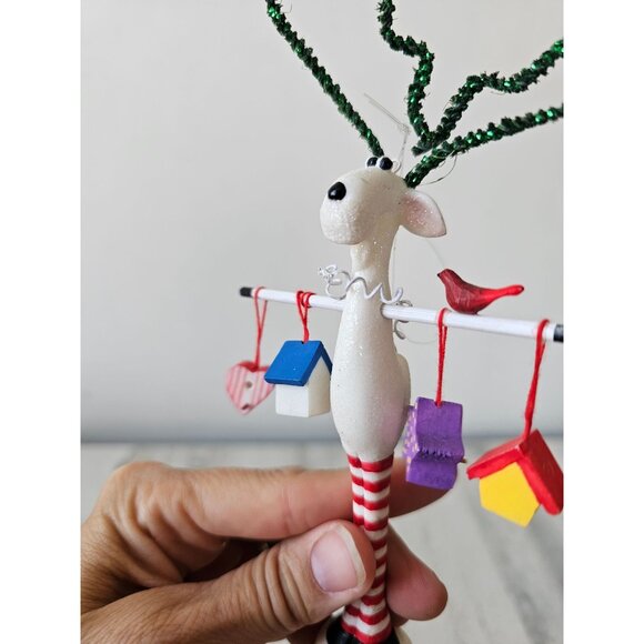 Glitter reindeer birdhouse ornament cardinal Bell Xmas tree sparkle deer - Picture 3 of 8